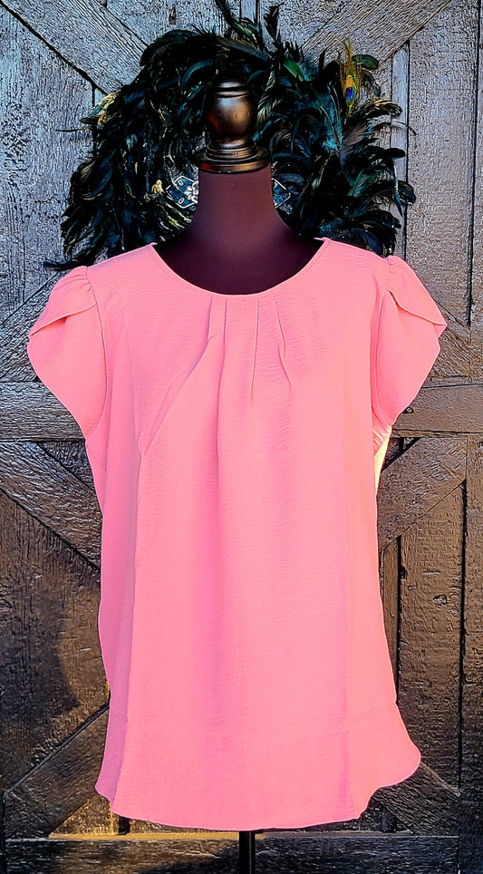 Plus Size Pink Tulip Sleeve Top