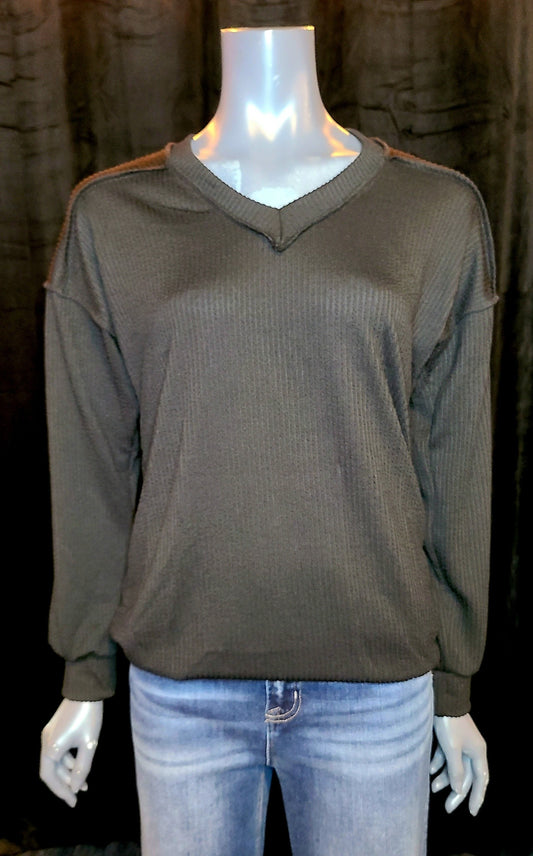 Black Urban Ribbed V Neck Top