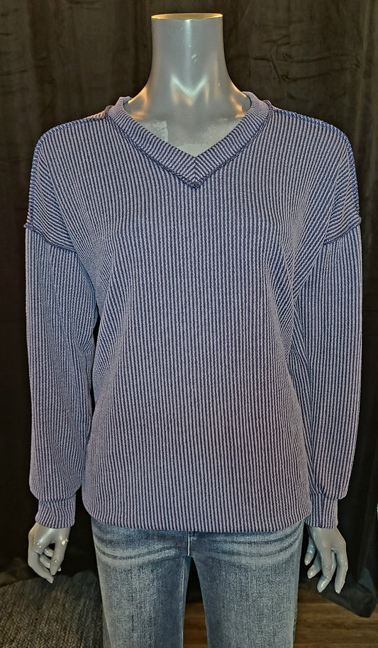 Navy Urban Ribbed V Neck Top