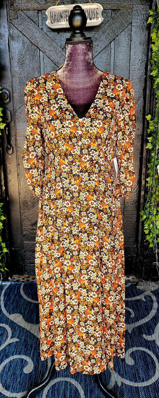 Black, Brown and Orange Floral Maxi Dress