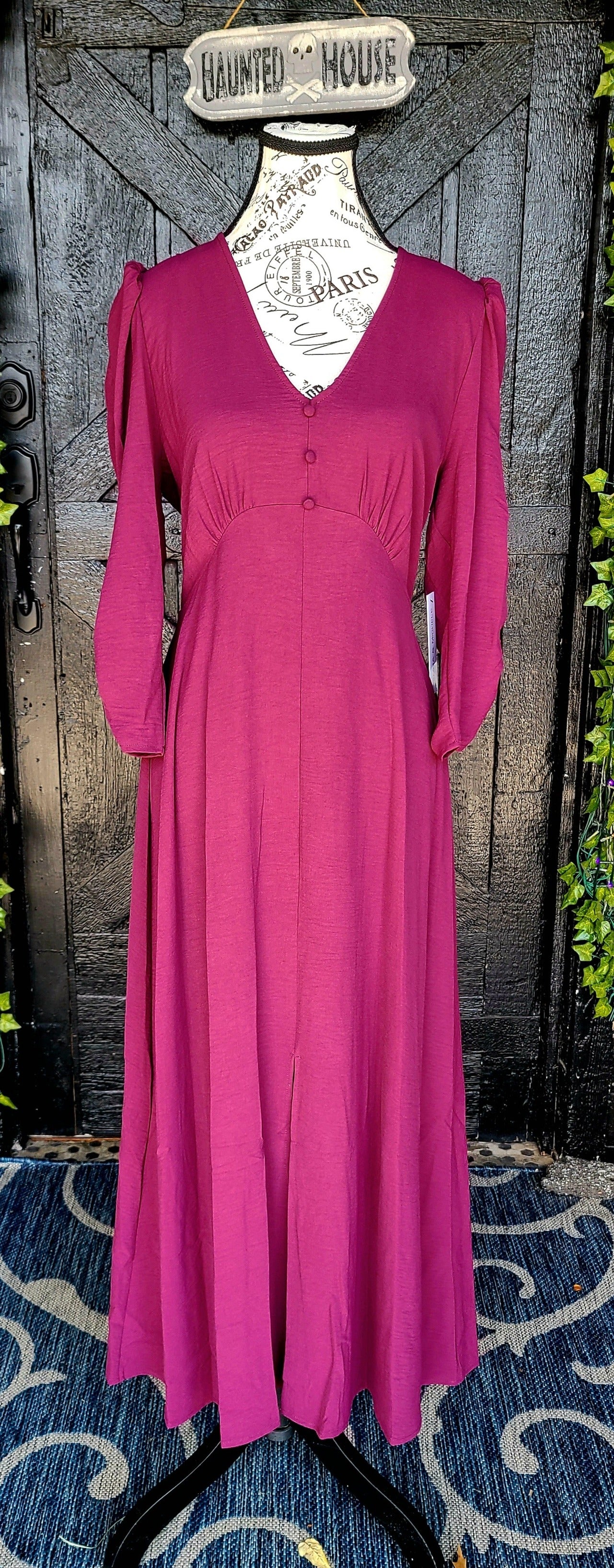 Plum Puff Sleeve Maxi Dress