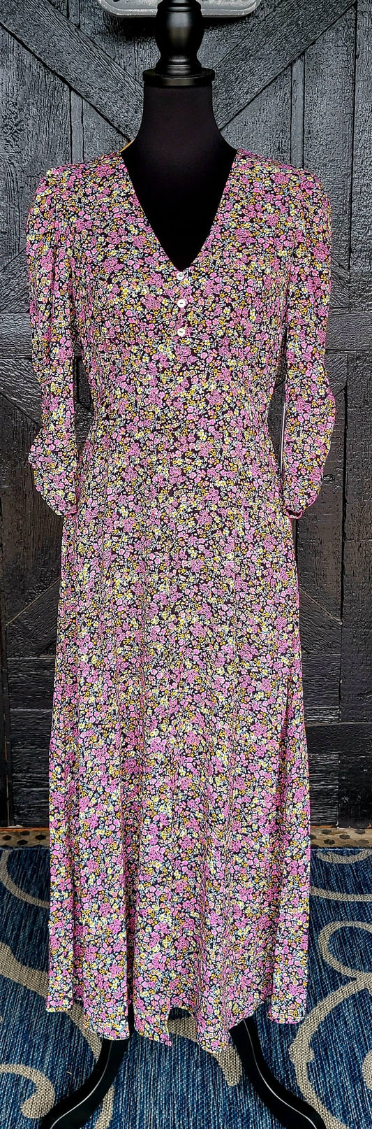 Black with Pink Floral Maxi Dress