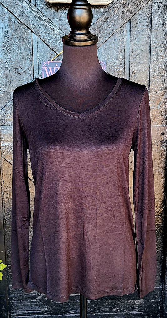 Black Silky, Soft V Neck Top