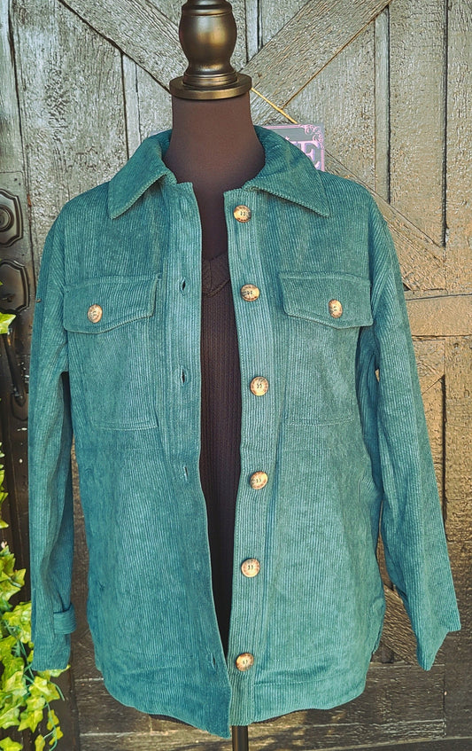 Jade Corduroy Shacket with Pockets
