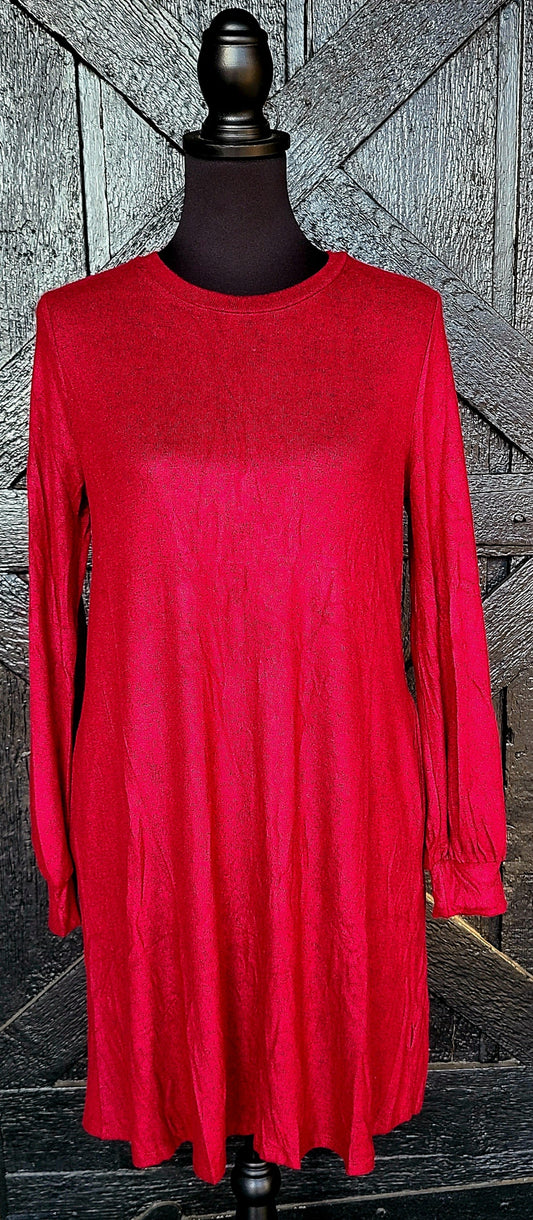 Burgundy Hacci A Line Dress with Pockets