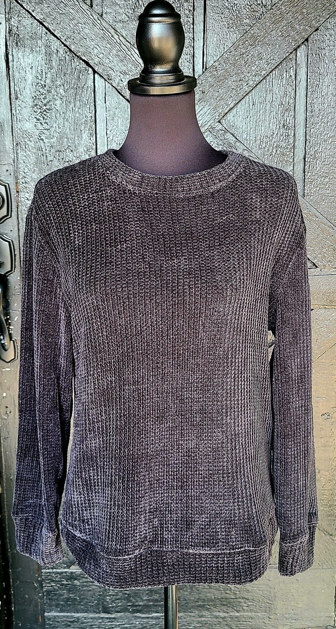 Zenana Black Chenille Waffle Knit Sweater