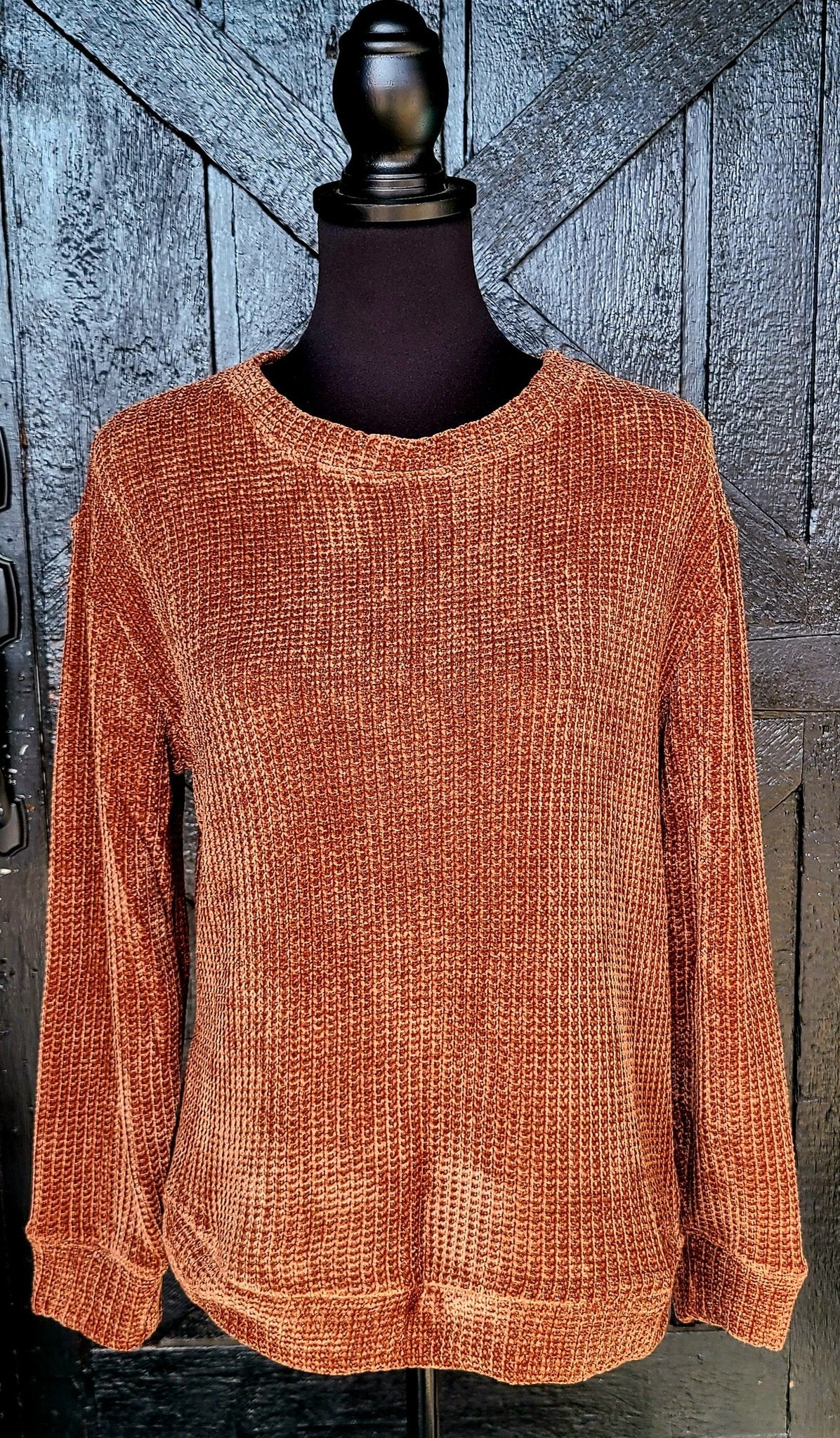 Zenana Brown Chenille Waffle Knit Sweater
