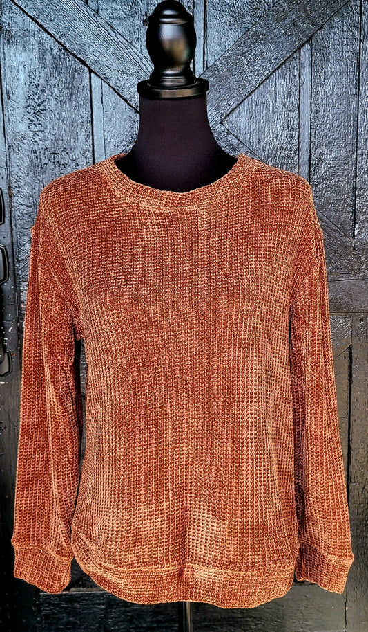 Zenana Brown Chenille Waffle Knit Sweater