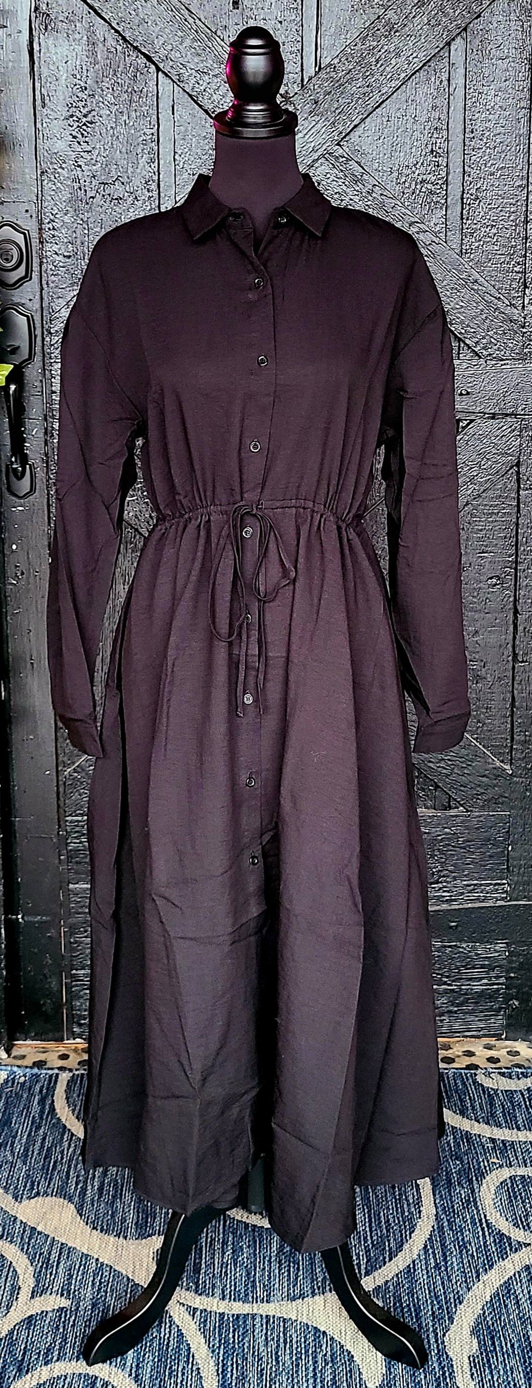 Black Button Up Linen Dress with Pockets