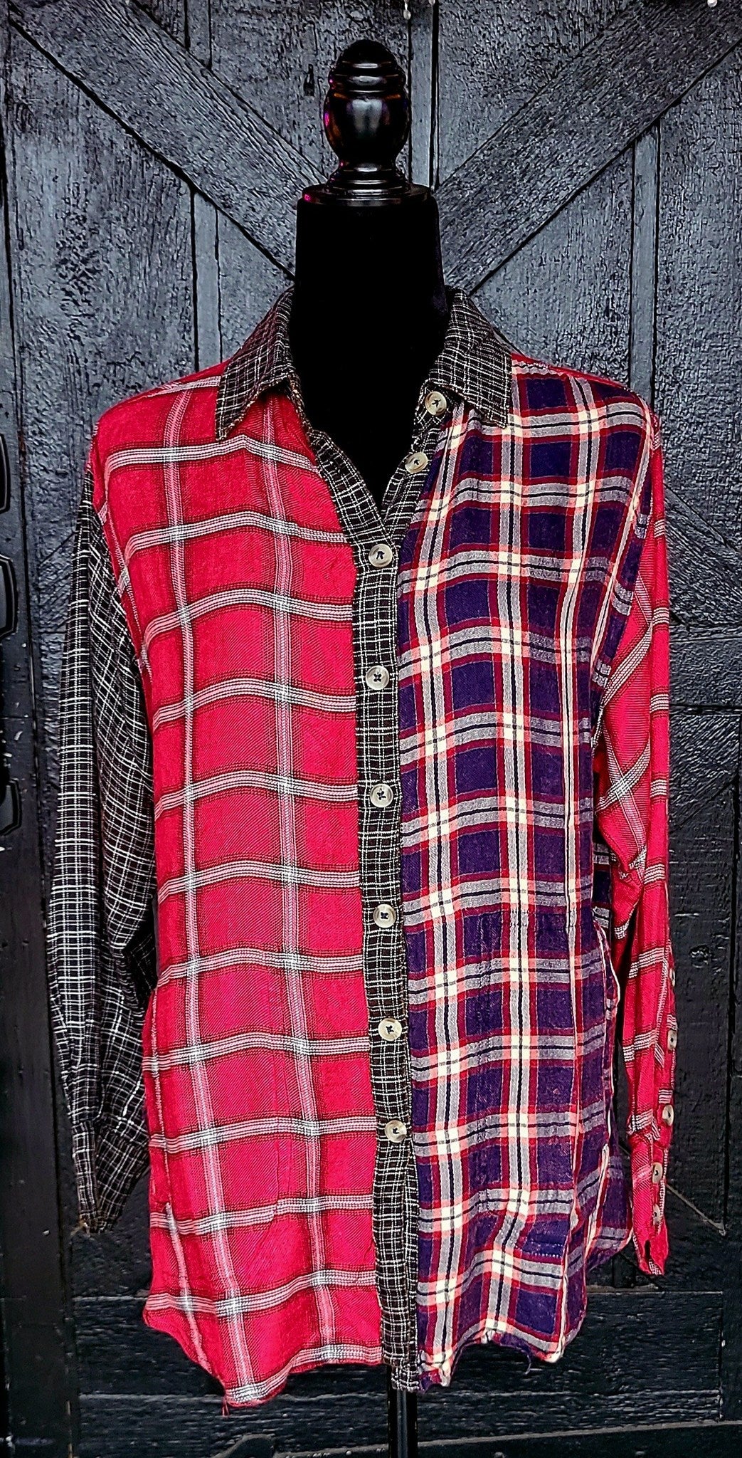 Red and Navy Plaid Flannel with Pockets