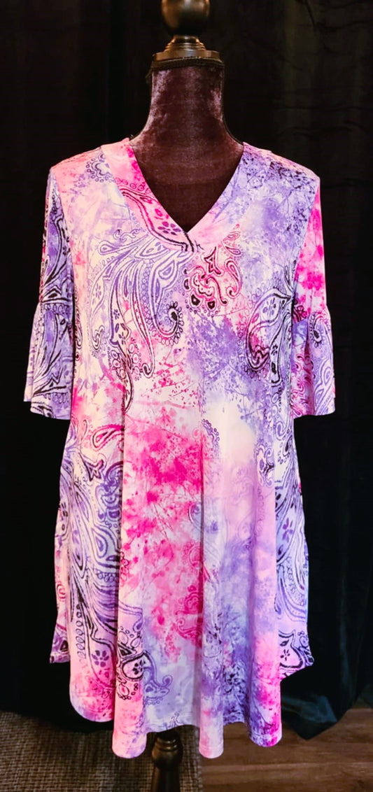 Pink and Purple Paisley Dress with Pockets