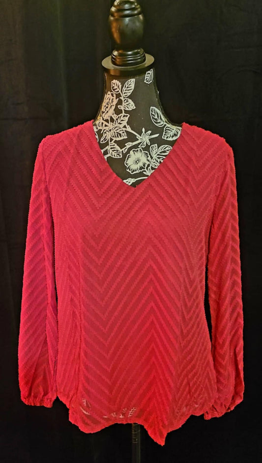Red Chevron Sheer Sleeve Top