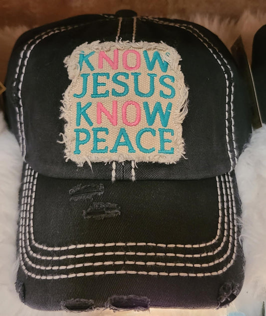 Know Jesus Know Peace Distressed Ball Cap