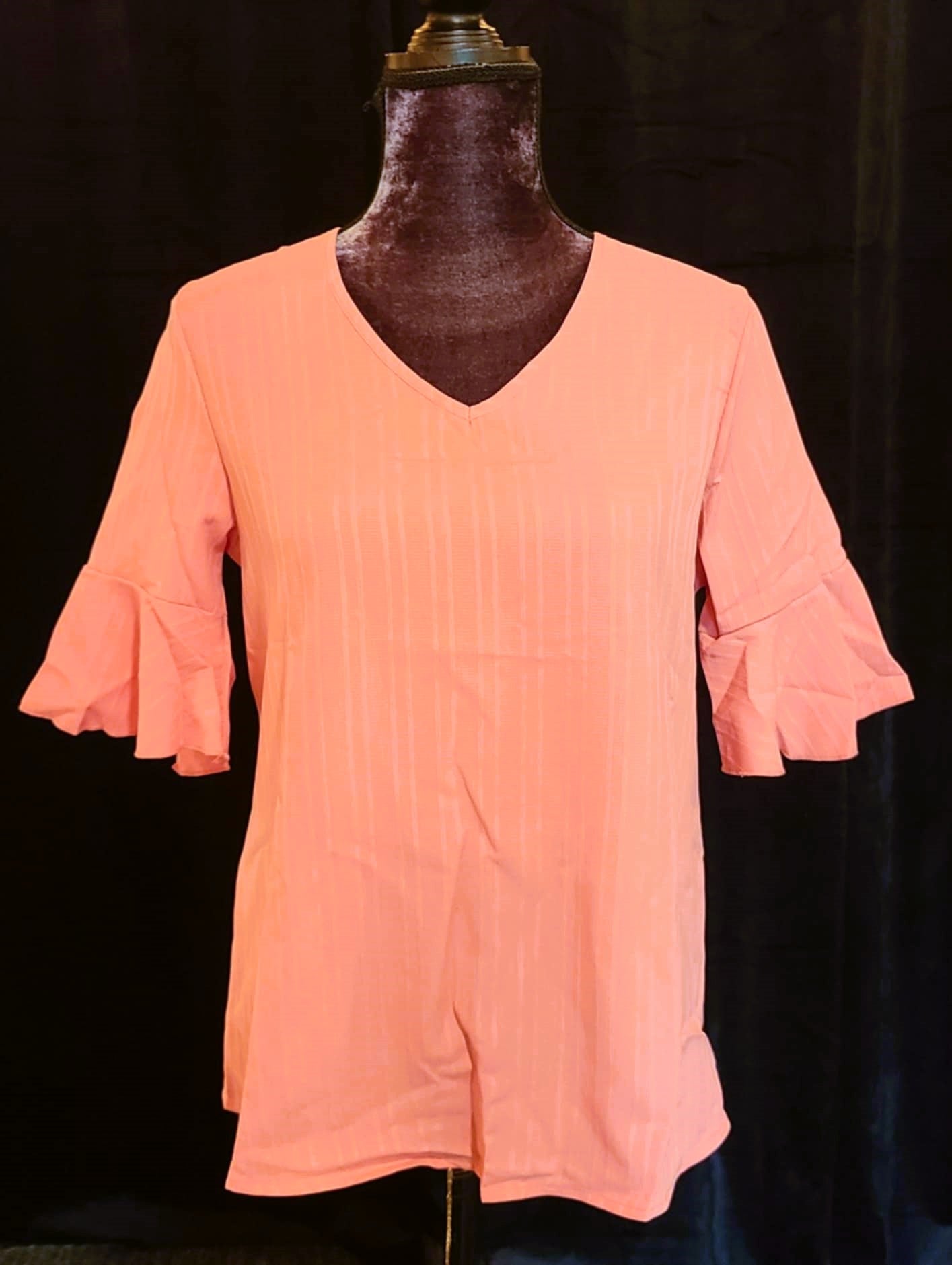 Peach Blossom V Neck Ruffle Sleeve Top