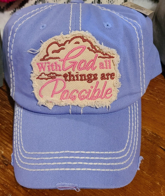 With God All Things Are Possible Distressed Ball Cap