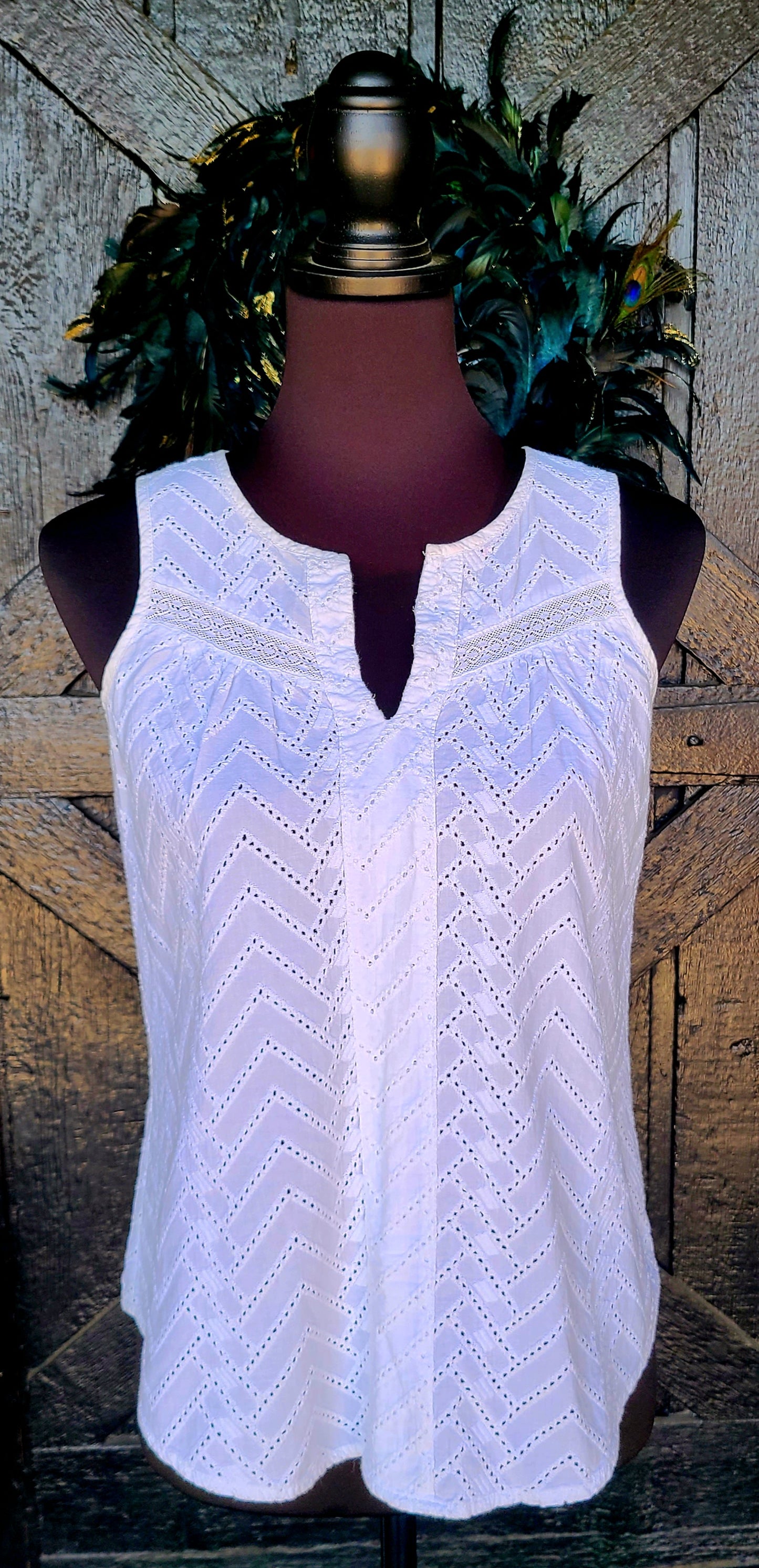 White Eyelet V Neck Top