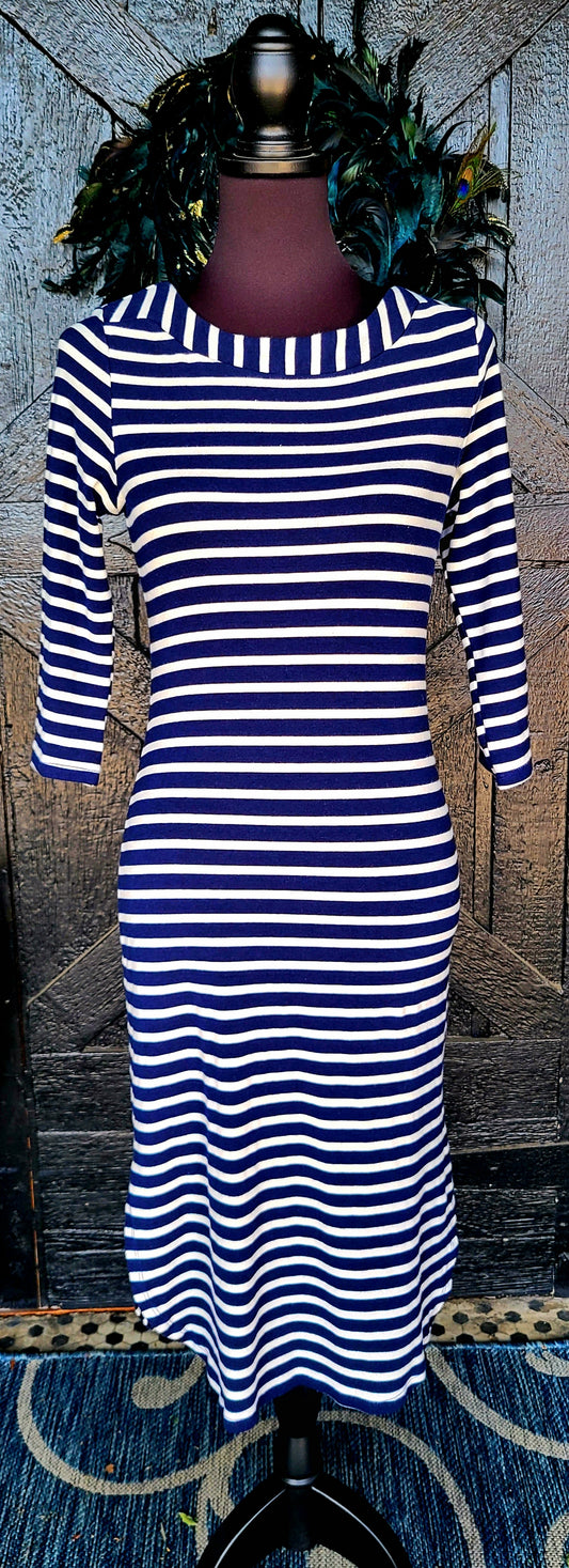 Monteau Navy and White Striped Dress Size Large