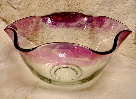 Vintage Glass Scalloped Edge Bowl with a Purple Hue