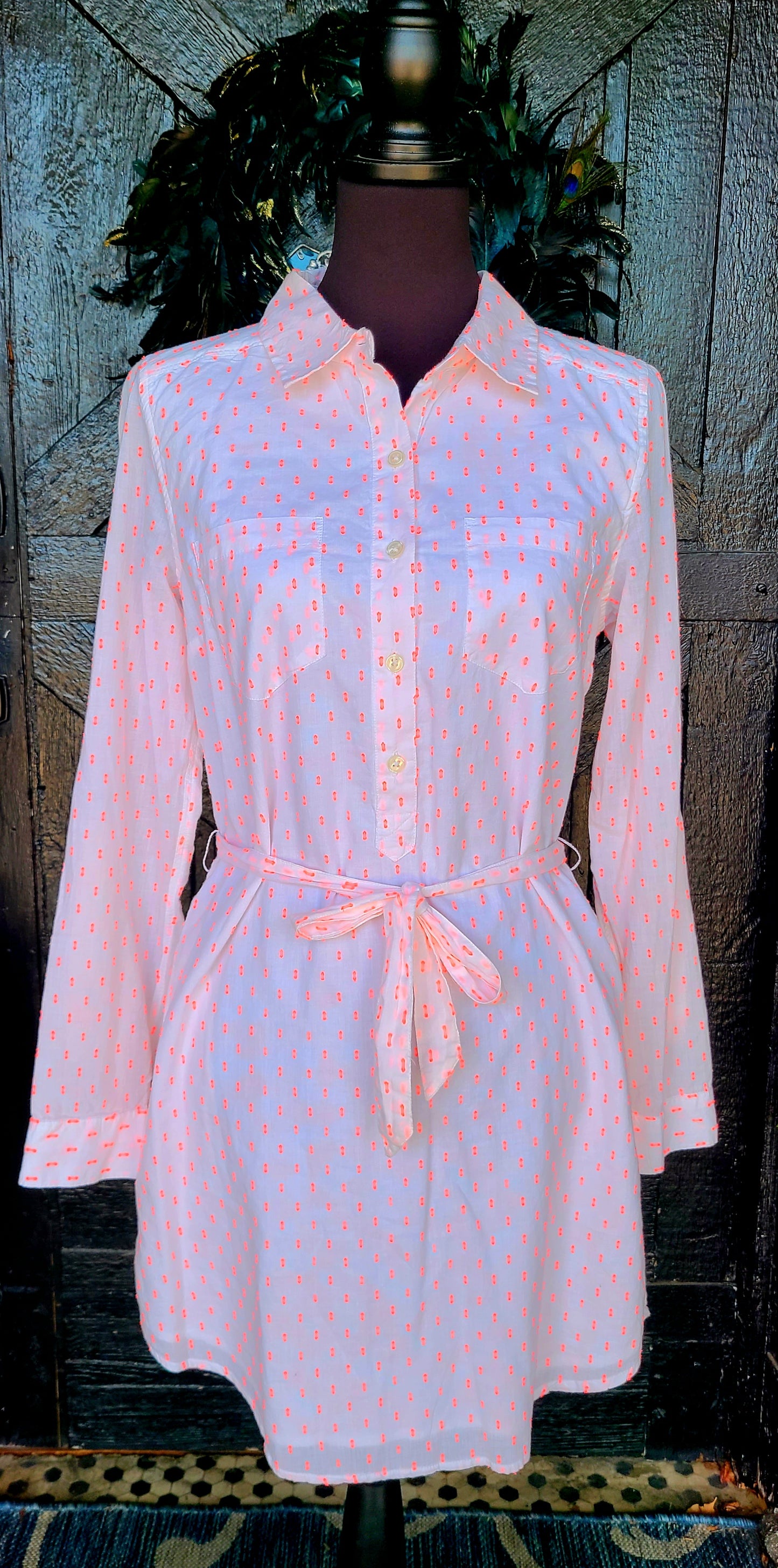 Red Camel White with Pink Shirt Dress with Pockets Size Medium