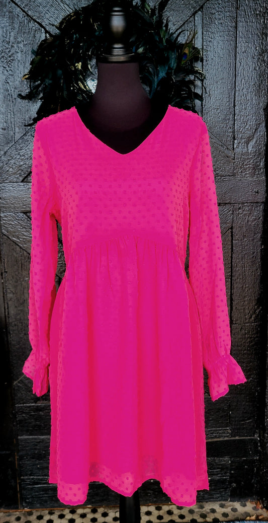 Zenana Pink Swiss Dot V Neck Dress Size Large