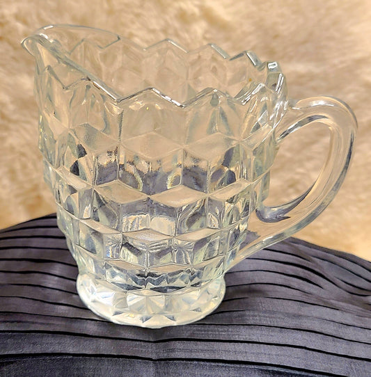 Vintage Fostoria American Clear Pressed Glass Creamer in Diamond Pattern