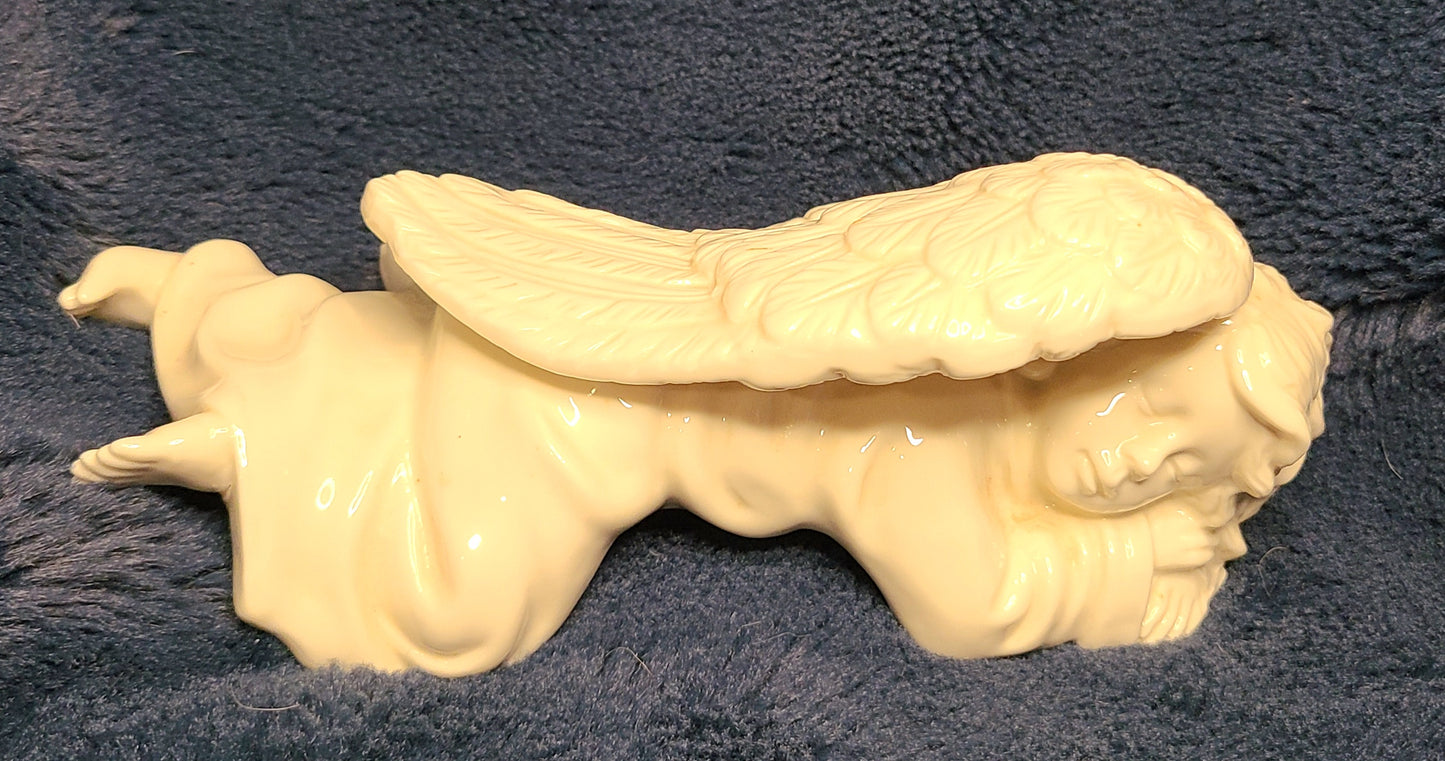 White Ceramic Sleeping Angel with Wings
