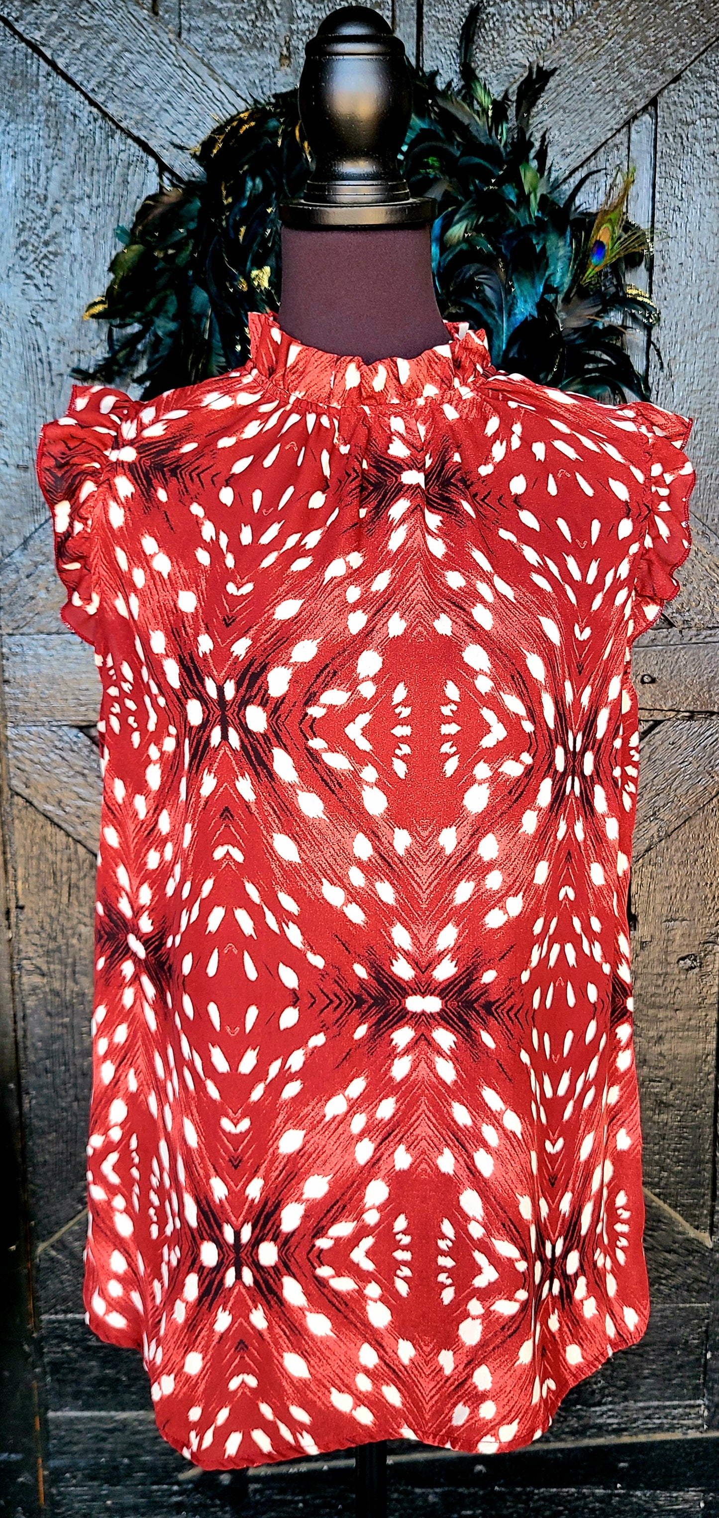 Wine Mock Neck Dotted Sleeveless Top