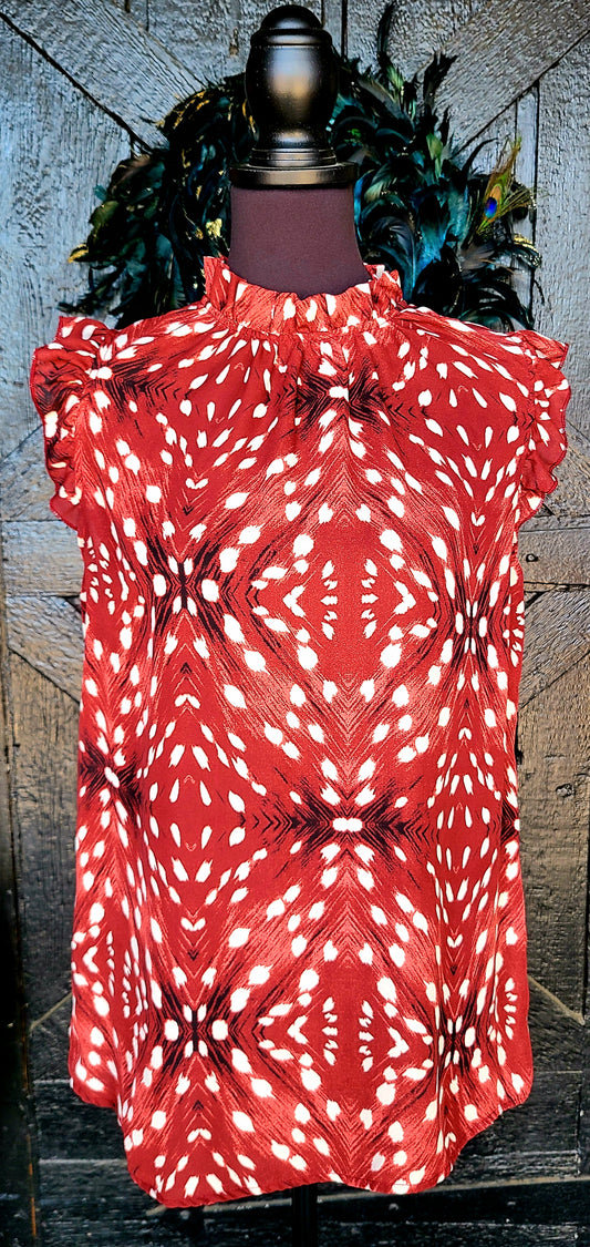 Wine Mock Neck Dotted Sleeveless Top