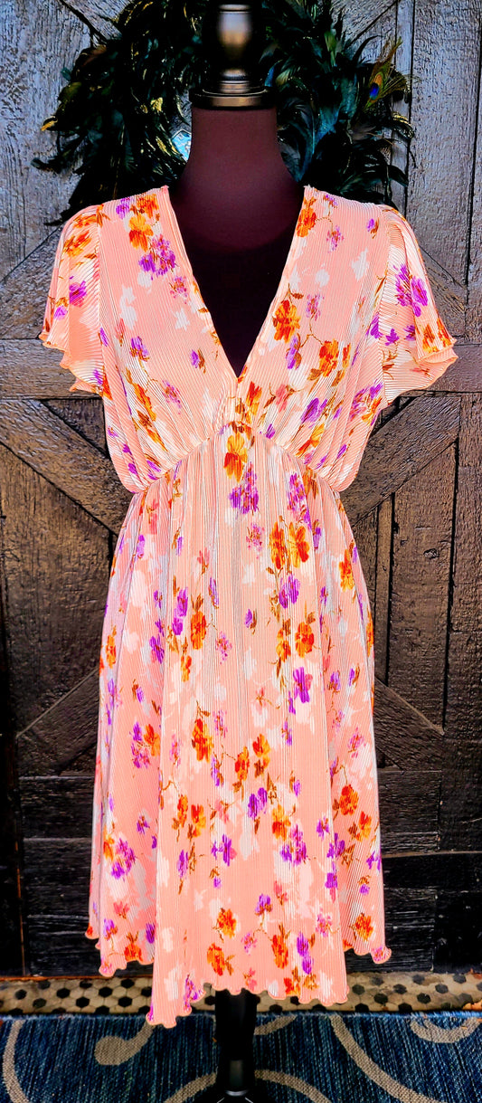 Vanilla Bay Pink Floral V Neck Dress Size Large