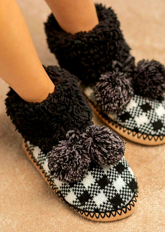 Black and White Plaid Cozy Slippers