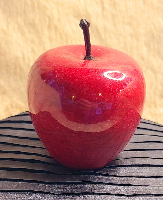 Vintage Red Marble Apple with Stem Paperweight-Medium