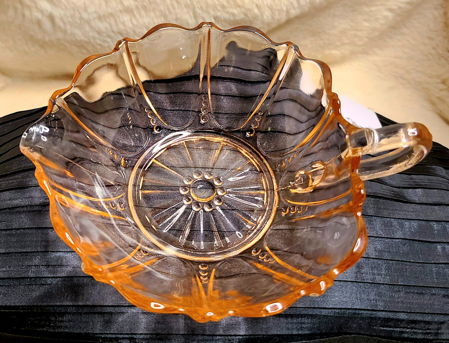 Vintage Anchor and Hocking Pink Depression Glass Oyster and Pearl Dish with Handle and Spout