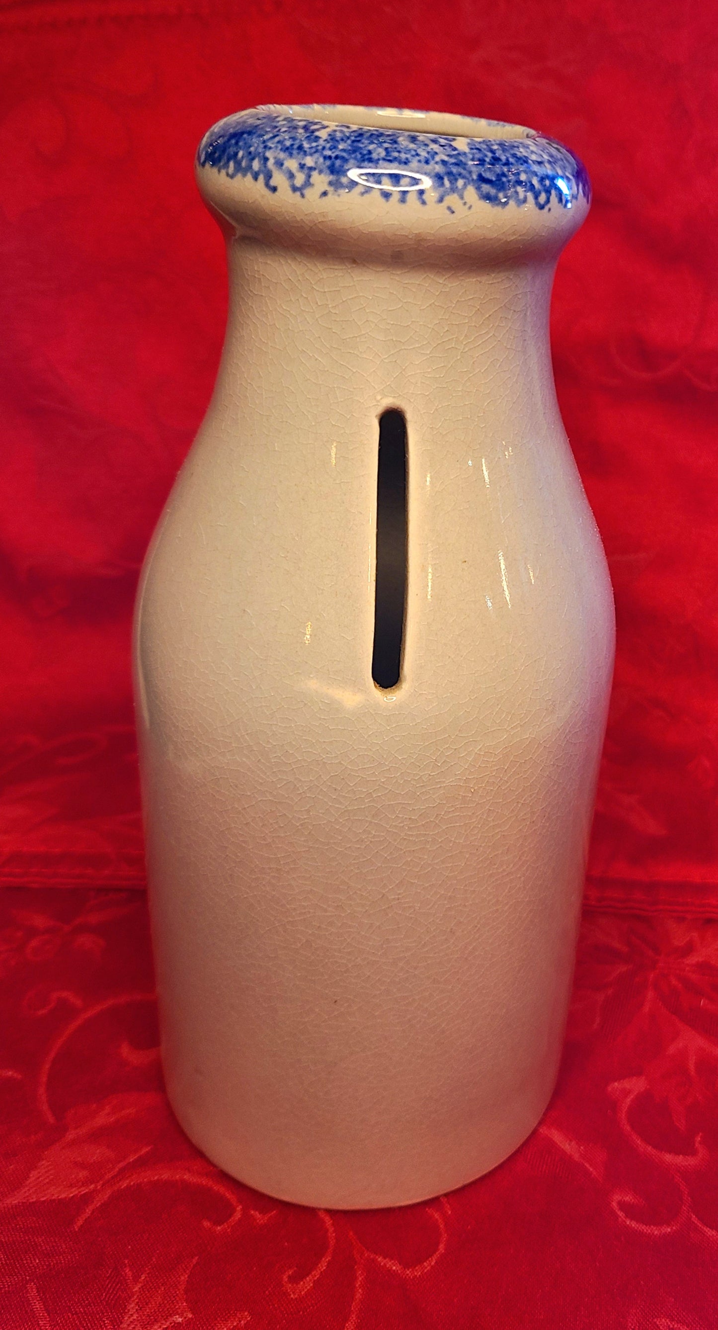 Vintage Hermitage Pottery Stoneware Milk Bottle Bank with Heart