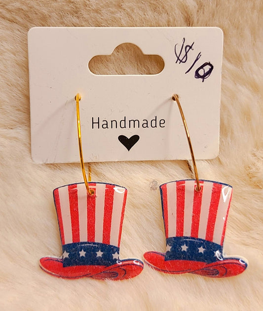 Handmade Uncle Sam's Hat on Gold Hoops