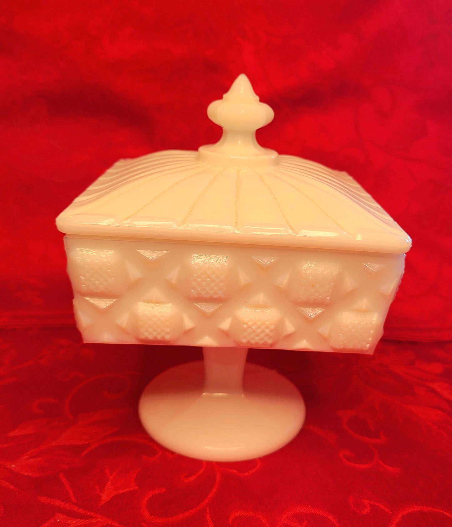 Vintage Westmoreland Milk Glass Lidded Pedestal Candy Dish