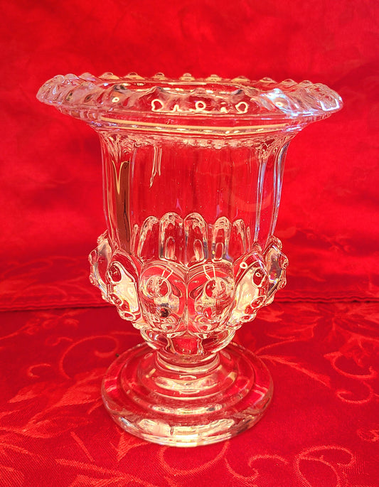 Vintage Hollywood Regency Clear Glass Vase with Hobnail Base