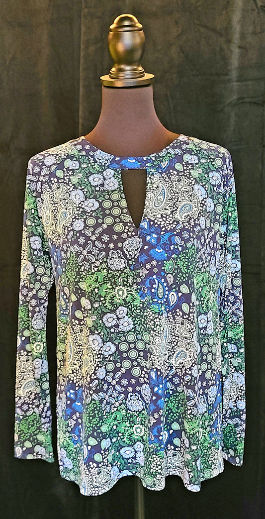 Michael Kors Blue Floral Top Size Medium