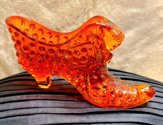Vintage Fenton Amberina Glass Hobnail Boot Shoe Trinket Dish