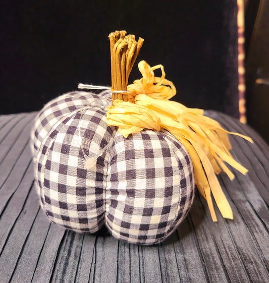 Small Navy and White Checkered Fabric Pumpkin