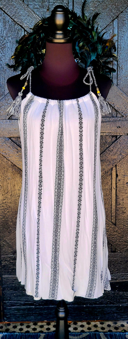 Black and White Sleeveless Tie Shoulder Dress