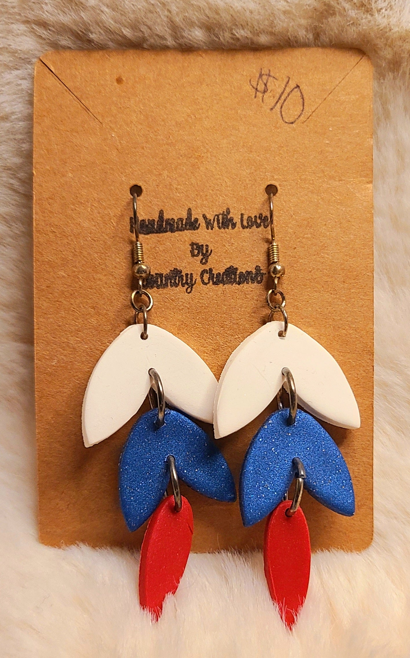Handmade Red White and Blue Earrings
