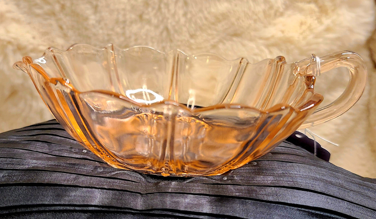 Vintage Anchor and Hocking Pink Depression Glass Oyster and Pearl Dish with Handle and Spout