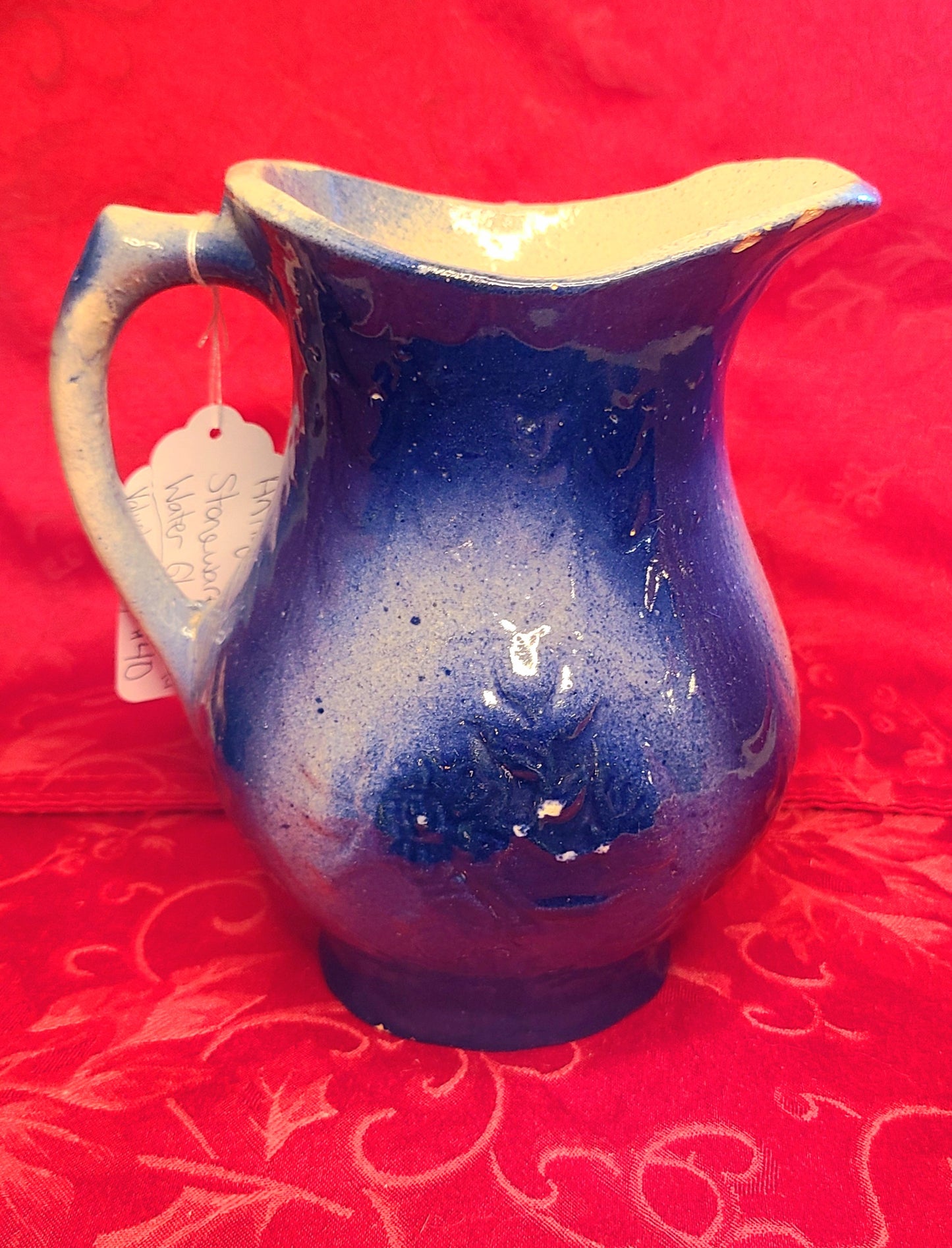 Antique Blue Stoneware Salt Water Glaze Pitcher
