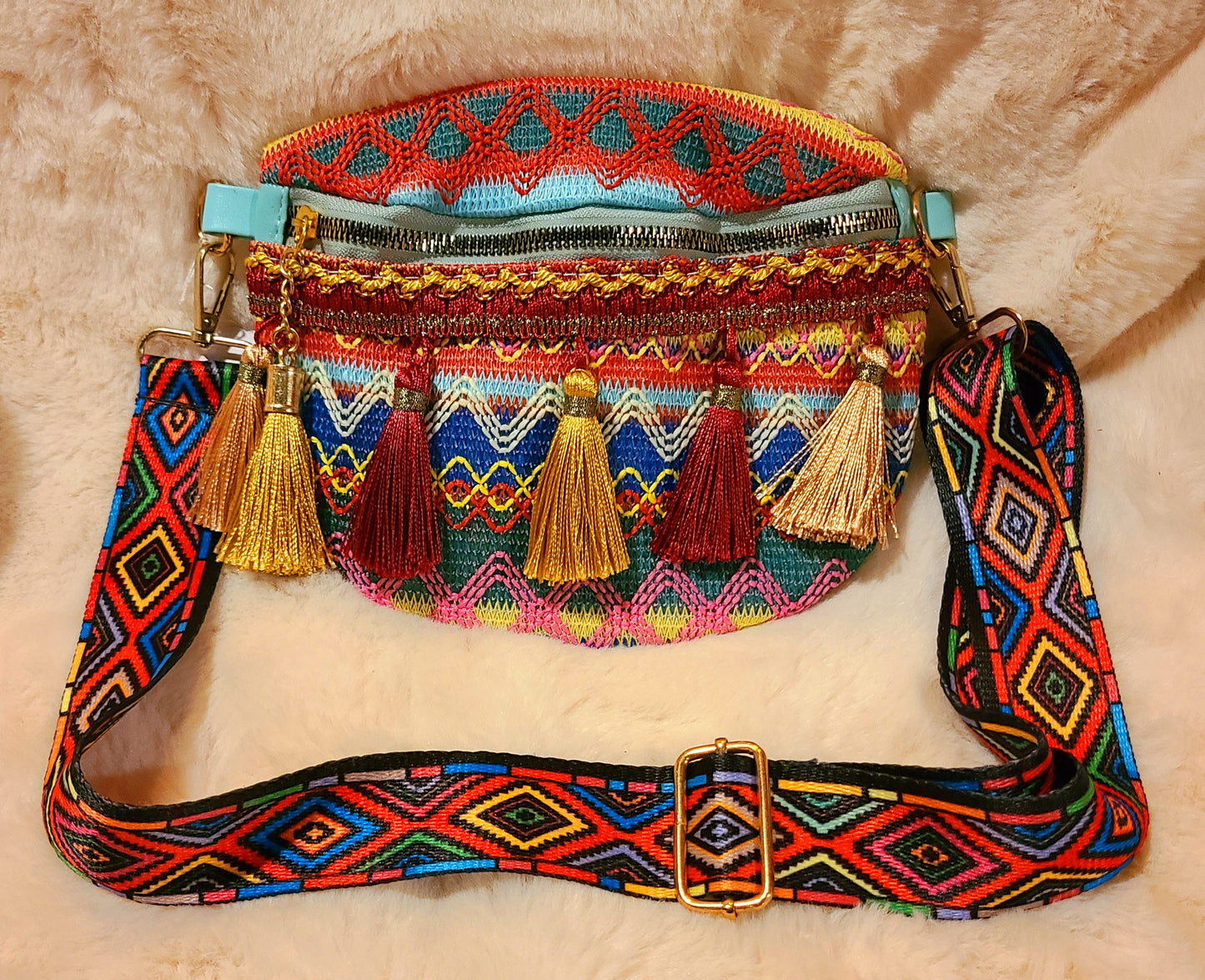 Boho Tassel Bag with Multicolor Strap
