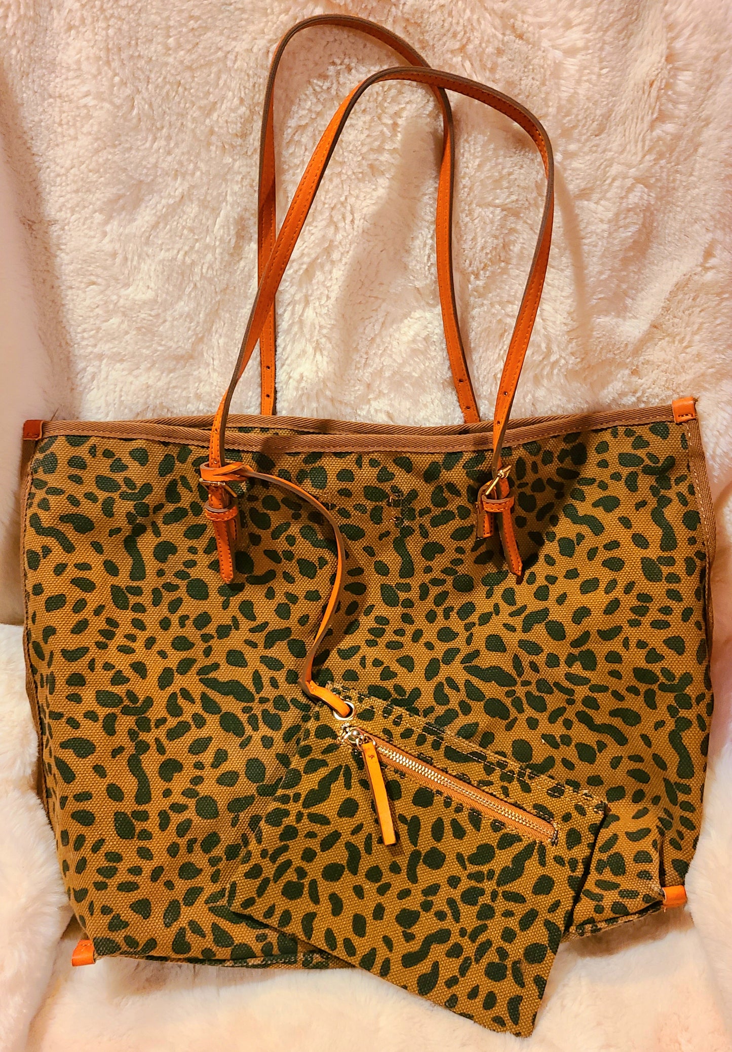 Brown Leopard Bag with Matching Wristlet Set
