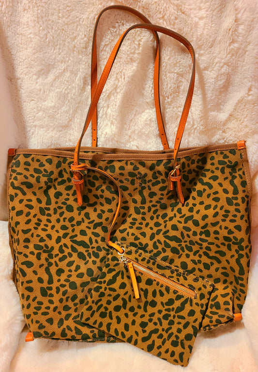 Brown Leopard Bag with Matching Wristlet Set