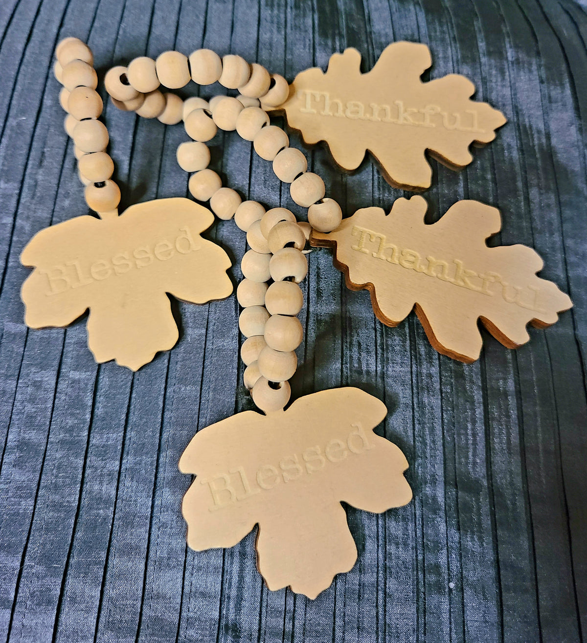 Set of 4 Thankful and Blessed Wood and Bead Napkin Holders