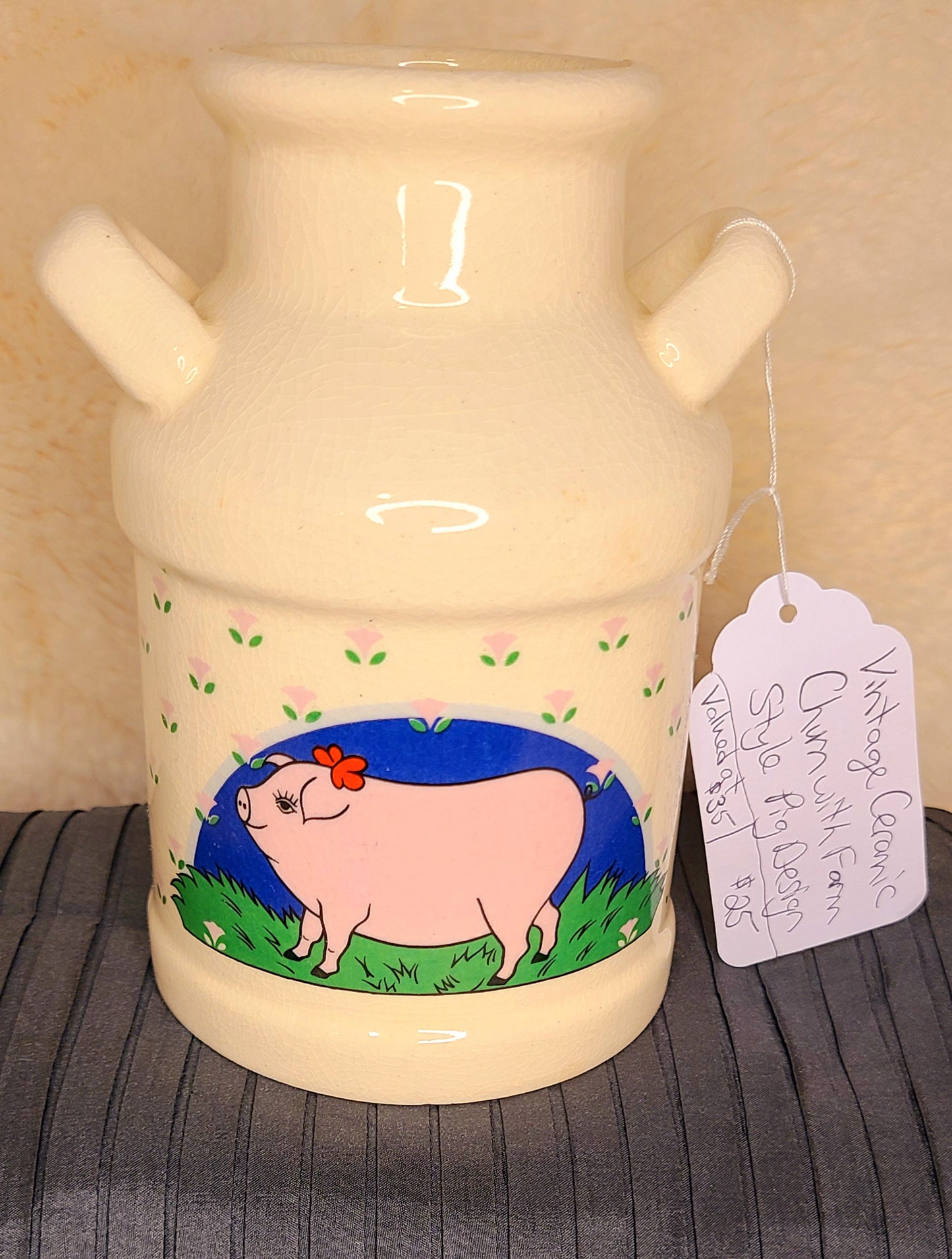 Vintage Ceramic Churn with Farm Style Pig Design