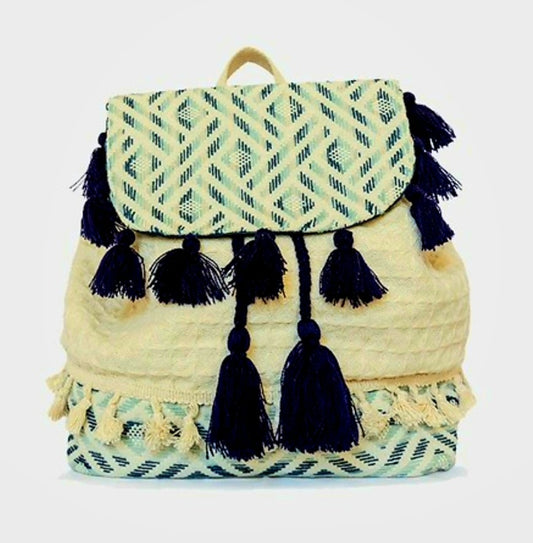 Jen and Co Blue and White "Magdelena" Handwoven Backpack