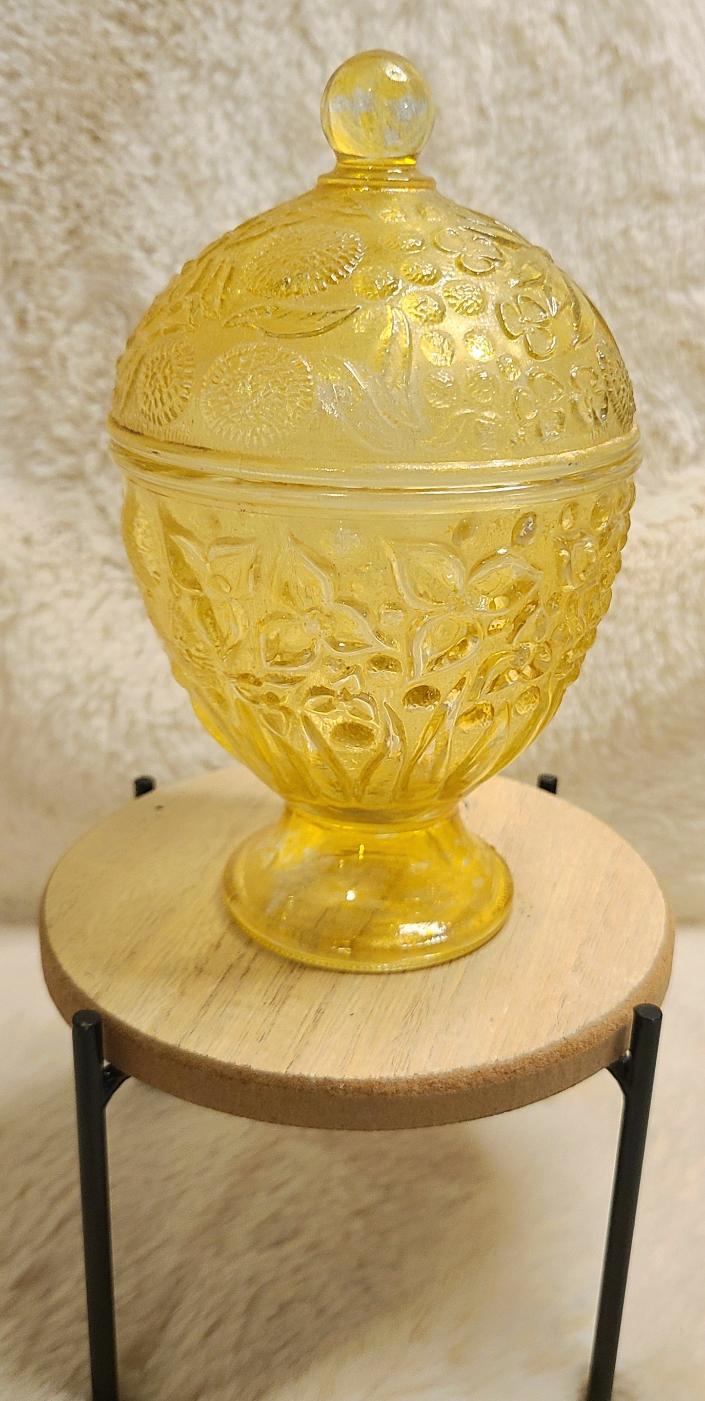 Vintage Avon Yellow Glass Candy Dish with Lid